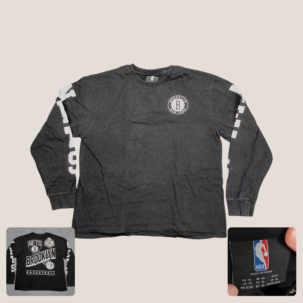 NBA Brooklyn Nets Boxy Oversized Graphic Long Sleeve Faded Black XL